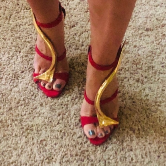 Giuseppe Zanotti Red and Gold Heels - Picture 5 of 6